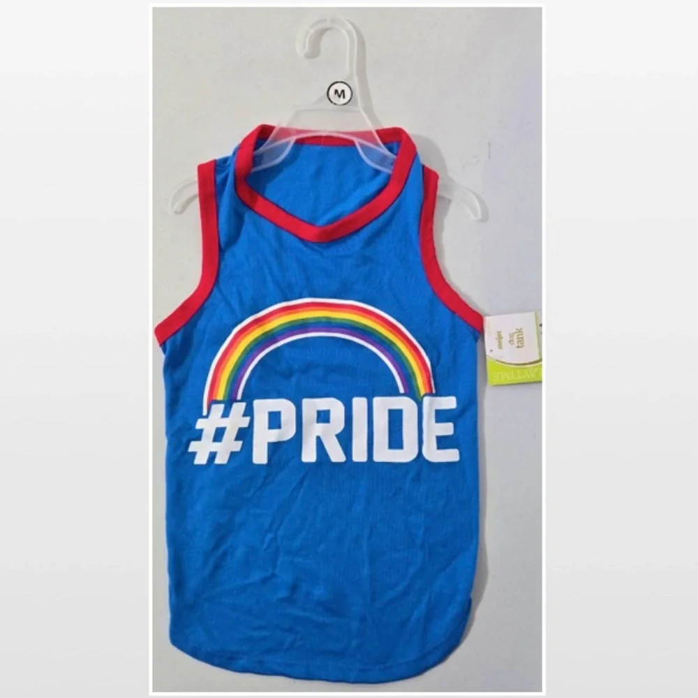 New Play Time Dog Tank Top Medium Blue Pride Rainbow Pet Animal Apparel NWT